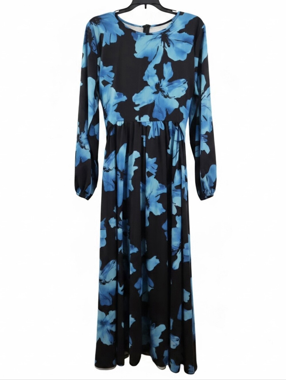 Blue Floral Long Sleeve Maxi Dress Black Boho
